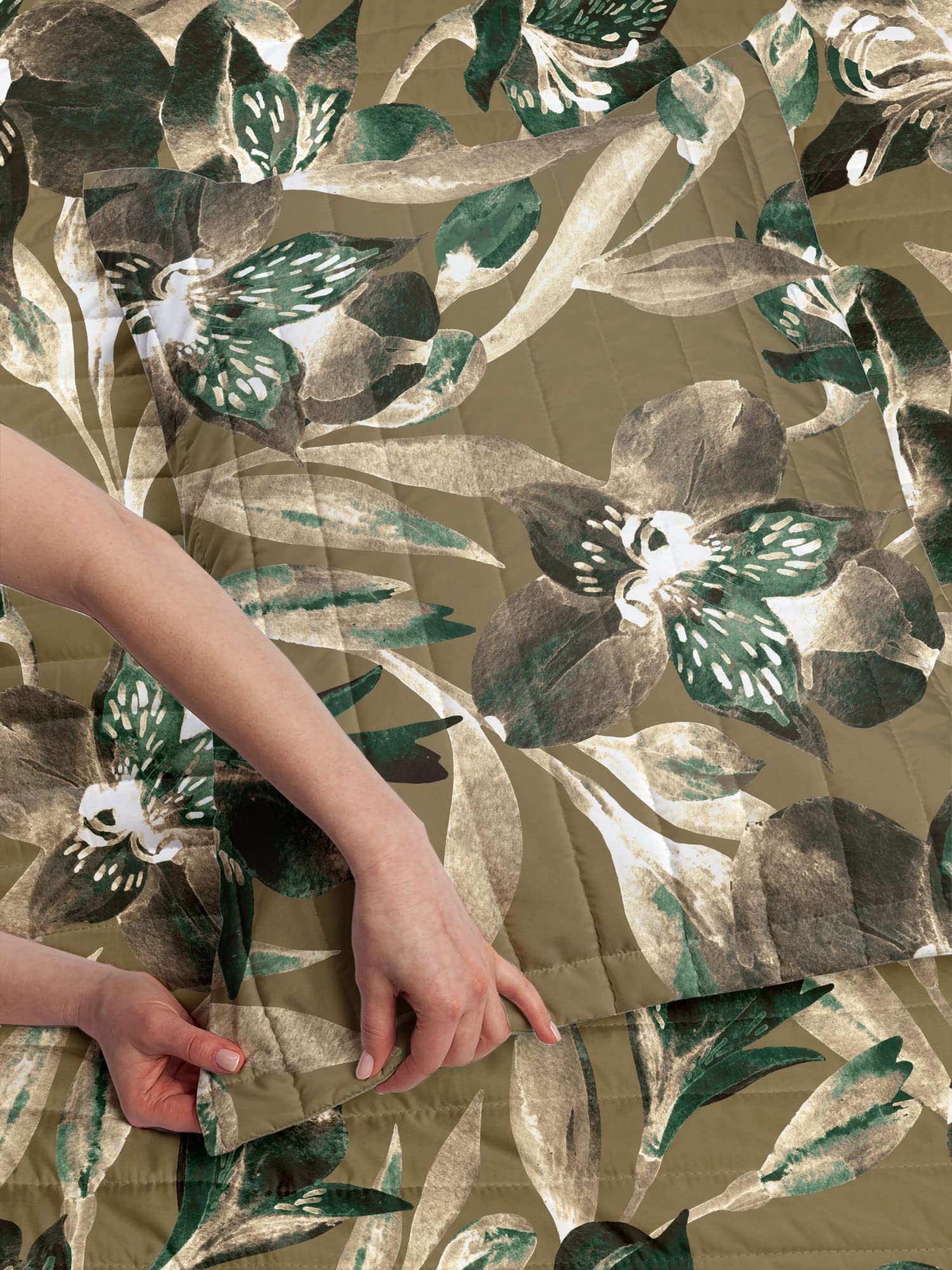 Ambesonne Reversible King Size Bedspread Set - Tropical Jungle Butterfly Design, Microfiber Comforter & Pillow Shams in Sepia White | Perfect for Spring Bedroom Decor, Guest Room Makeover, and Boho Chic Home Styling