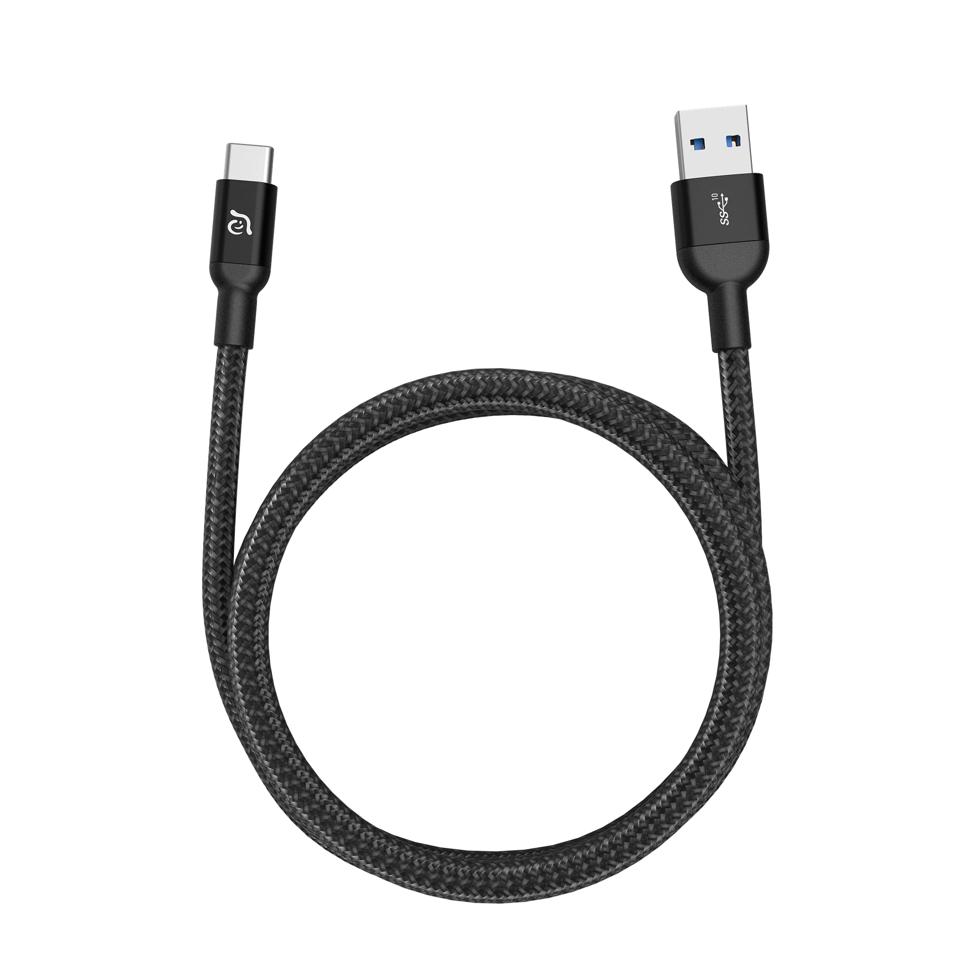 ADAM elements CASA M100+ USB 3.1 Gen 2 USB-C to USB-A Cable 6.6ft (2M) Fast Charging & Data Sync for MacBook, iPhone 15, iPad, Samsung Galaxy - Durable Nylon Braided Black Cable for Home, Office & Travel