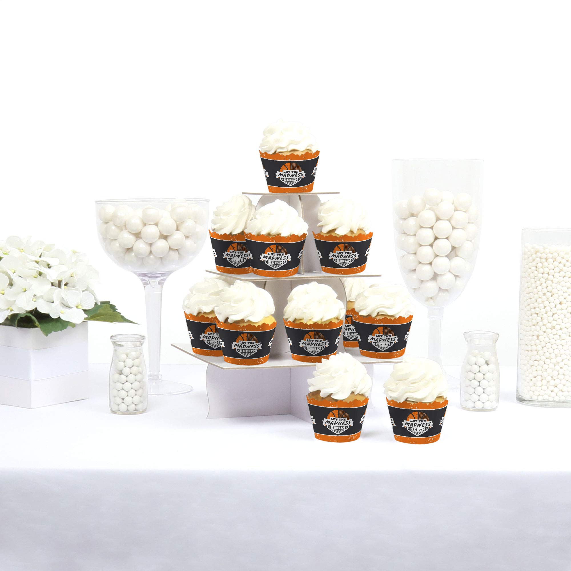 Big Dot of Happiness Basketball Party Decorations - Set of 12 Cupcake Wrappers for College Basketball Themed Events, Game Day Parties & March Madness Celebrations