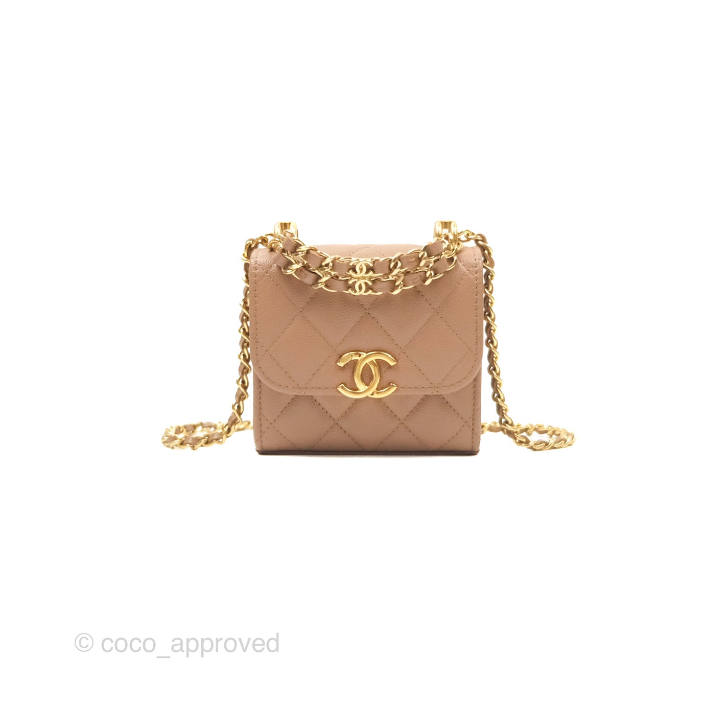 Chanel CC Chain Clutch Bag in Beige Caviar Leather with Gold Hardware - Perfect for Evening Parties & Luxury Events