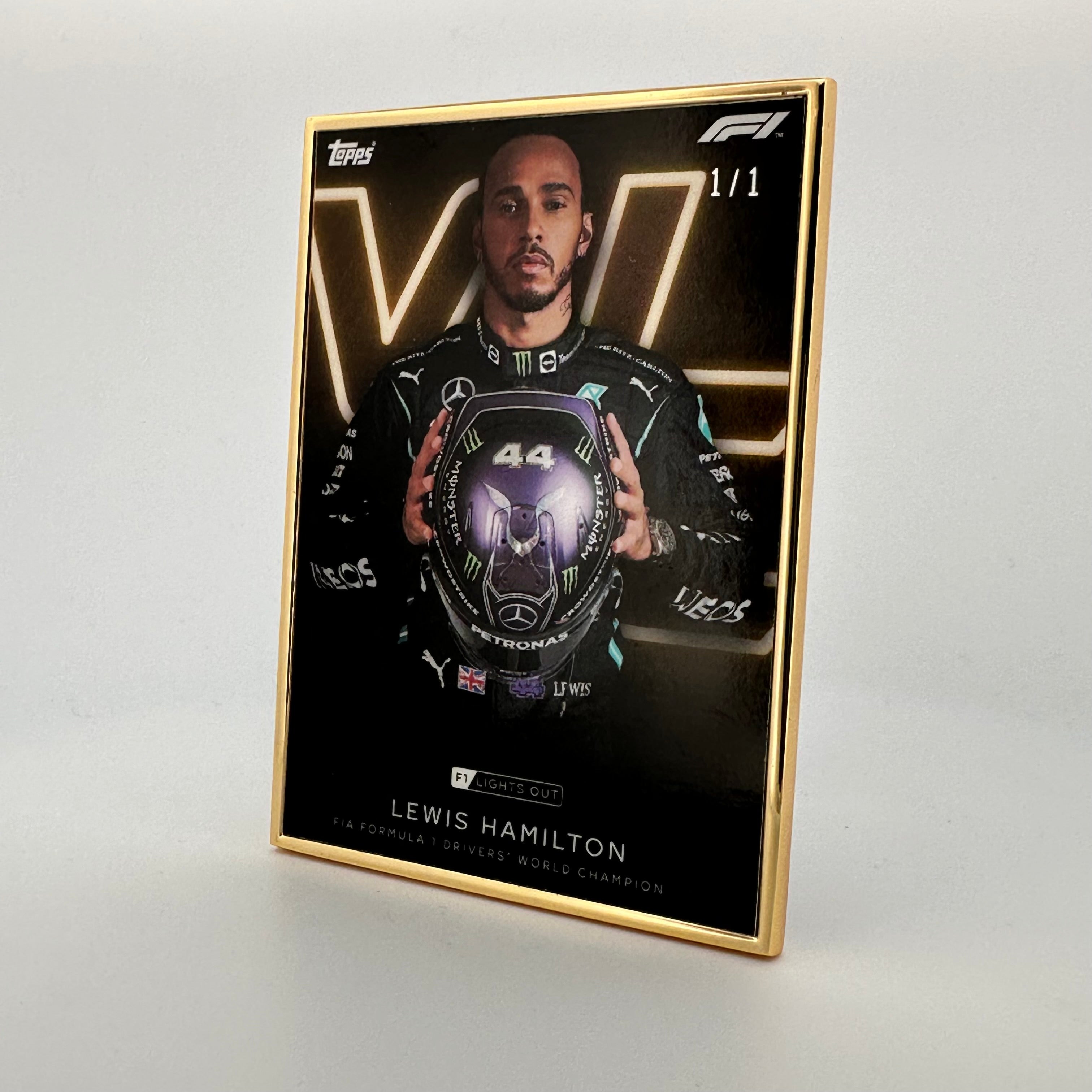 1/1 Gold Frame Lewis Hamilton 2021 World Champion Collectible - Perfect for F1 Fans, Memorabilia Displays & Motorsport Decor