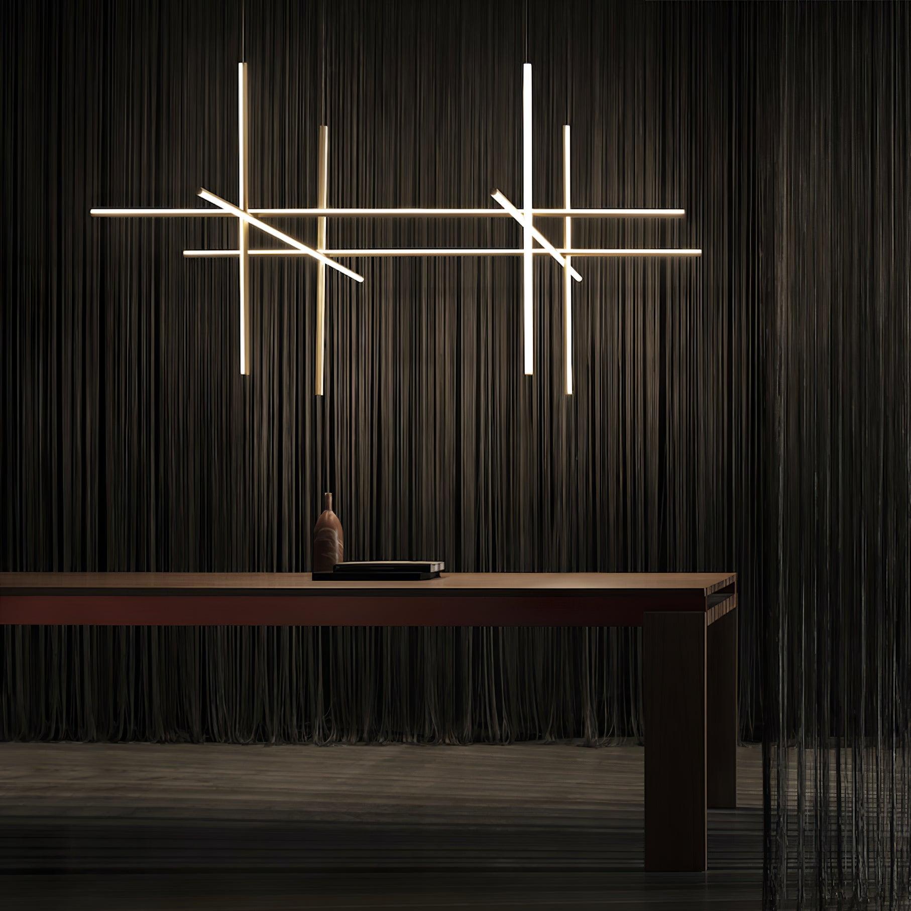 Modern Gridline Linear Chandelier - Sleek LED Pendant Lighting Fixture for Dining Room, Kitchen Island & Contemporary Home Decor