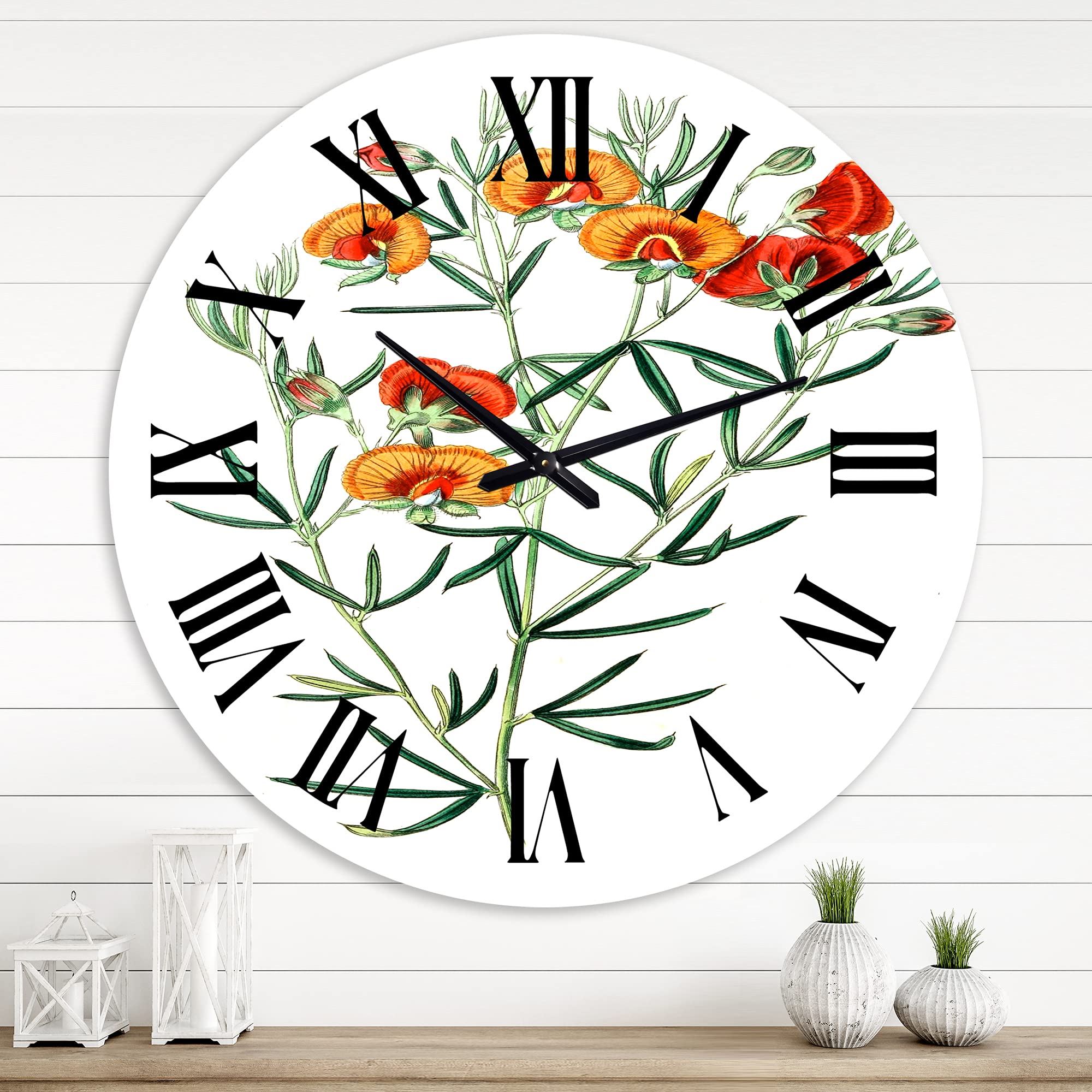 Vintage American Flora VIII Large Wall Clock - Floral & Botanical Decor for Home, Office, Living Room & Bedroom | Silent Non-Ticking Traditional Clock for Rustic & Farmhouse Style