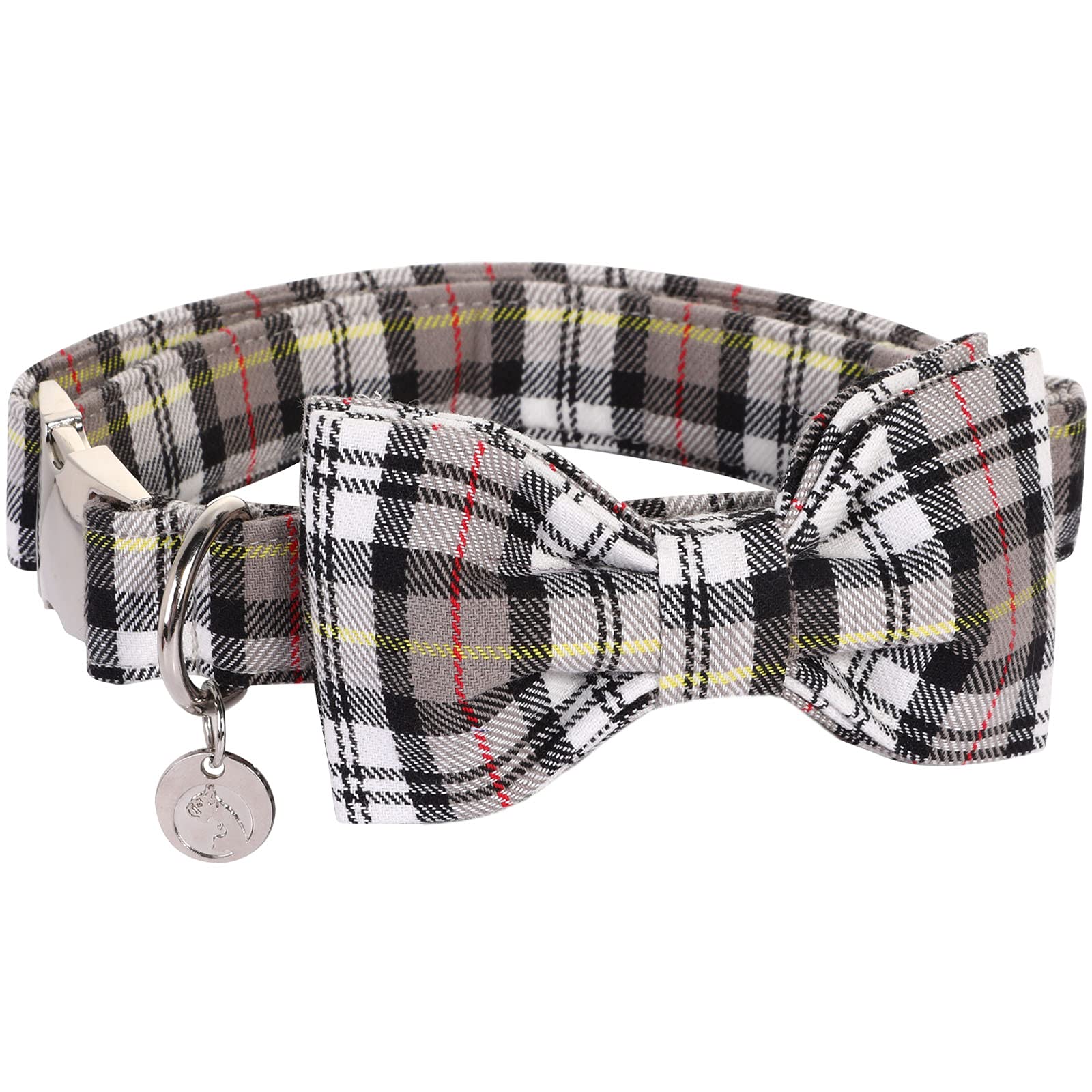 DOGWONG Cotton Dog Collar with Adjustable Bow Tie - Soft Comfortable Durable Pet Collar for Small Medium Large Dogs - Perfect for Daily Walks, Training & Special Occasions