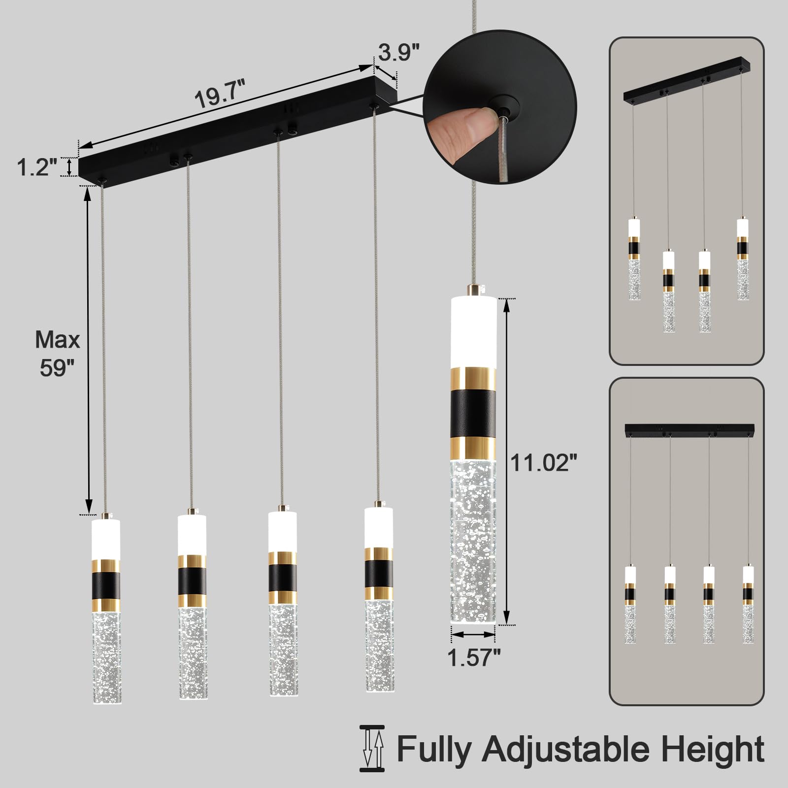 4-Light Dimmable LED Pendant Lighting for Kitchen Island & Dining Room - Modern Adjustable Hanging Lights for Home Decor & Restaurant Ambience