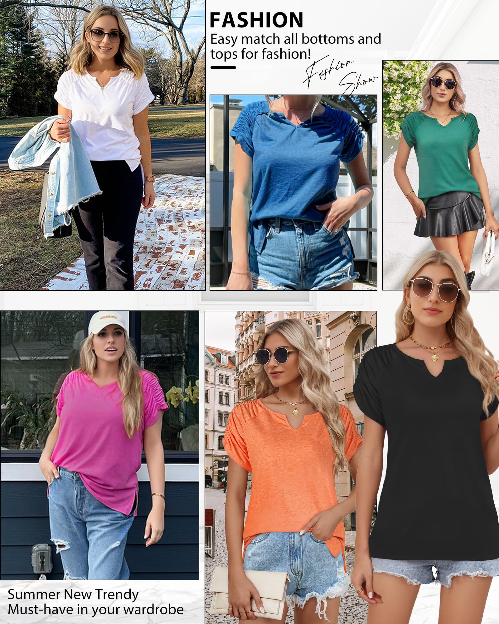Women's Short Sleeve V-Neck Summer Tops - Loose Fit Casual Shirts, Trendy & Cute Blouse for Women | Perfect for Beach, Vacation, and Everyday Wear