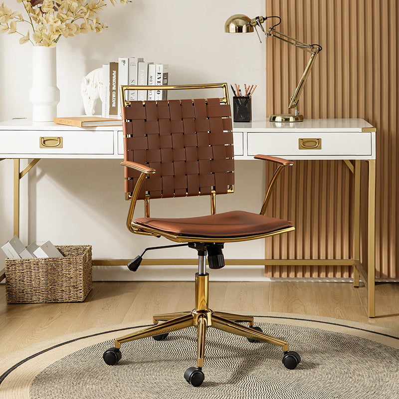 Amalia Modern Rattan Weaving Swivel Office Chair with Backrest - Ergonomic Desk Chair for Home Office, Study & Workspace