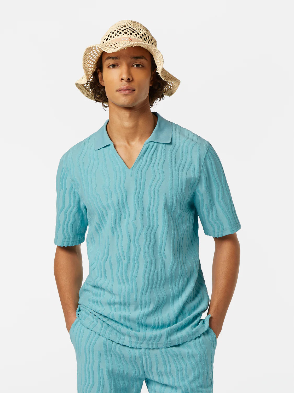 SCOTCH AND SODA Jacquard Cotton Terry Relaxed Fit Polo Shirt for Men | Breathable Casual Wear for Summer Outings & Golf
