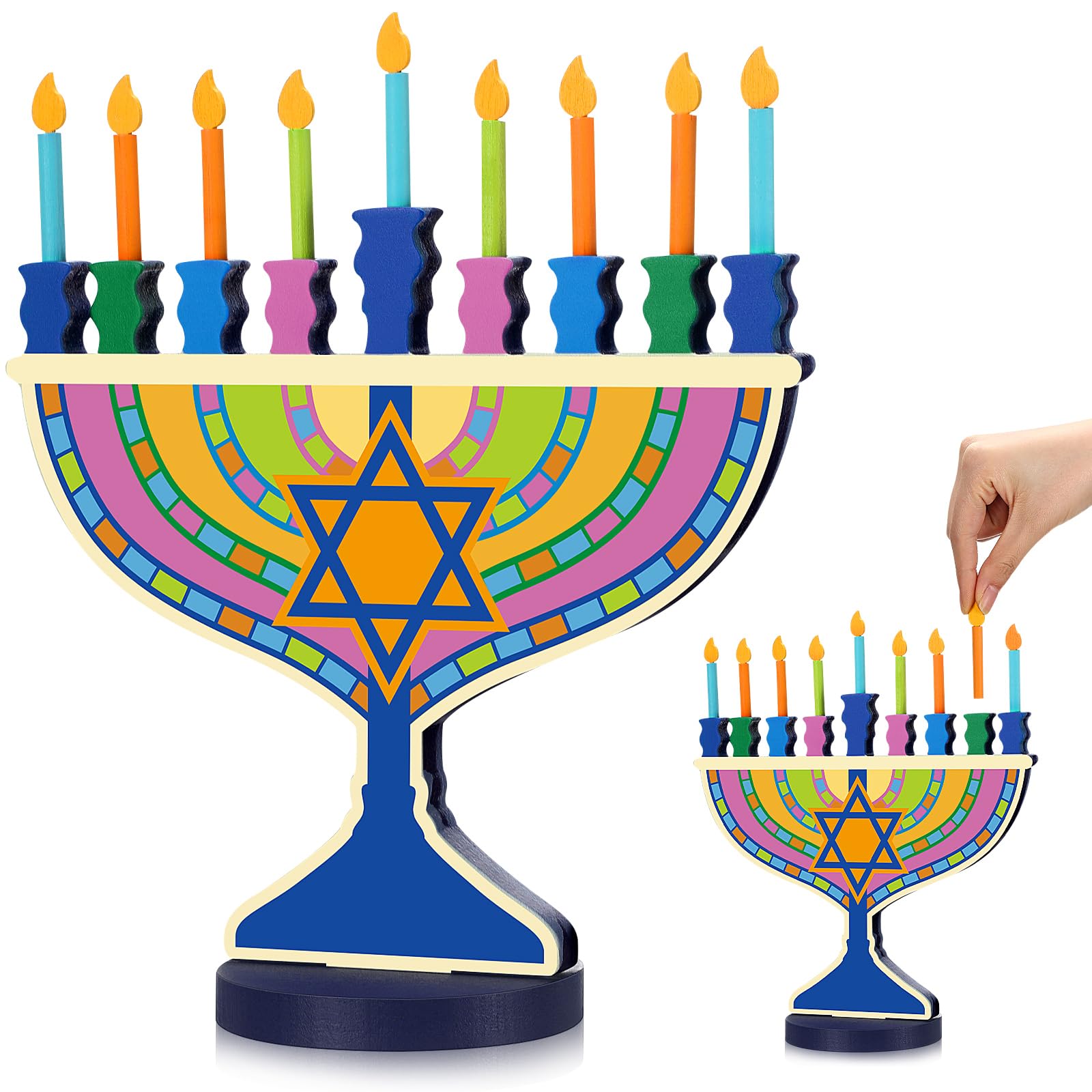 Handcrafted Wooden Hanukkah Menorah with 9 Removable Candles - Traditional Jewish Chanukah Candle Holder for Holiday Decor, Home Centerpiece & Jewish Gift - Perfect for Hanukkah Celebrations, Synagogue Events & Family Gatherings