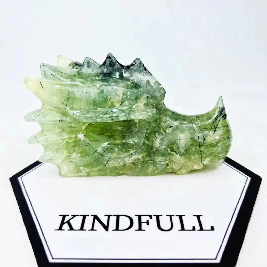 Handcrafted Natural Prehnite Crystal Dragon Skull Carving Sculpture - Real Gemstone Animal Skull Art for Home Decor, Gift & Meditation Space