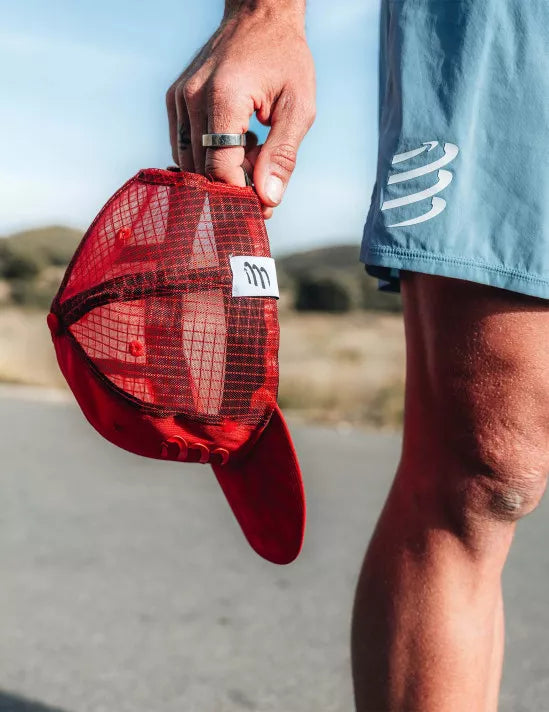 Compressport Unisex 5 Panel Lightweight Running Cap - Core Red/Samba - Perfect for Jogging, Hiking & Outdoor Sports