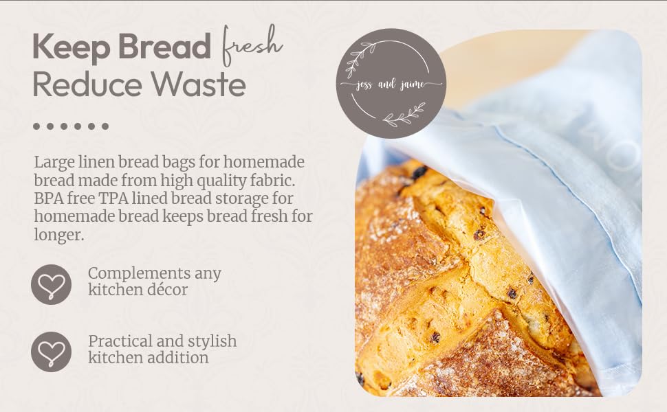 Eco-Friendly Reusable Linen Bread Bags - 3 Pack XL (16.5 x 12 Inches) for Homemade Bread Storage | Perfect for Bakery Freshness, Sandwich Wrapping & Sustainable Kitchen Use