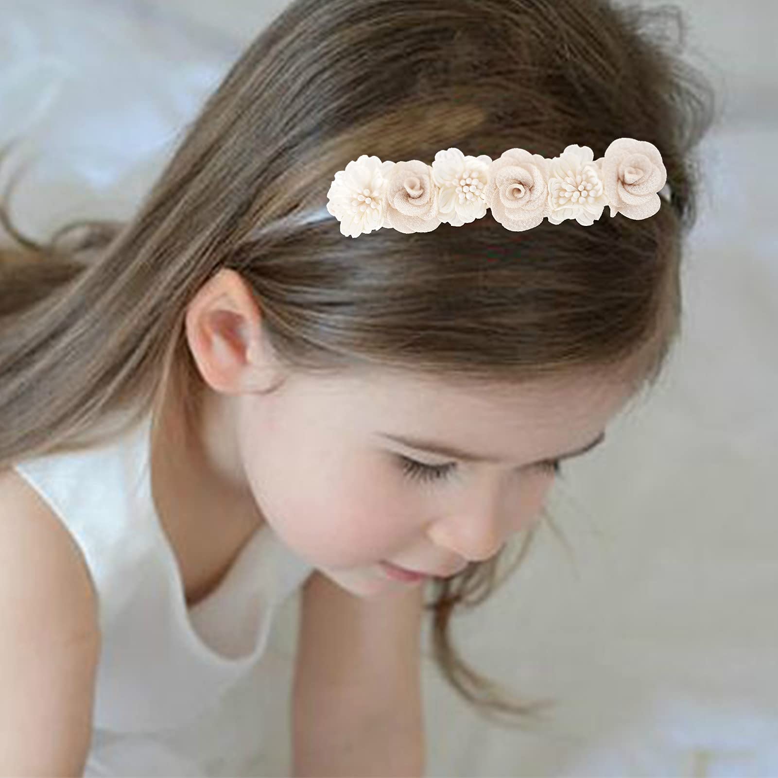 Baby Girl Floral Headband Set - 3 Pack Nylon Flower Crown Hairbands | Stretchy Elastic Hair Accessories for Toddlers & Kids | Perfect for Birthday Gifts, Photoshoots & Special Occasions