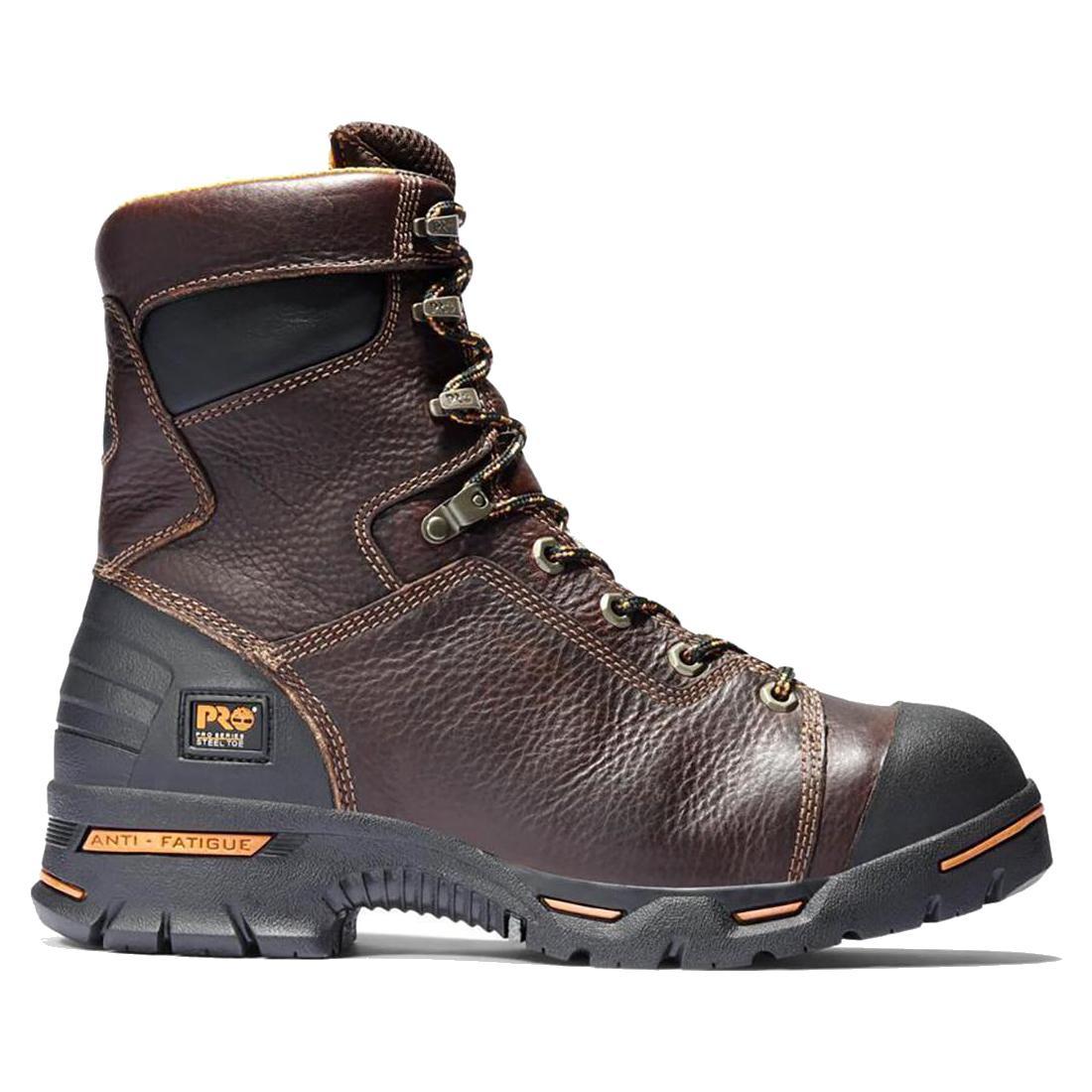 Endurance 8 Inch Steel Toe Work Boots for Men - Brown Safety Shoes with Slip Resistant & Electrical Hazard Protection - Ideal for Construction, Warehouse & Industrial Work