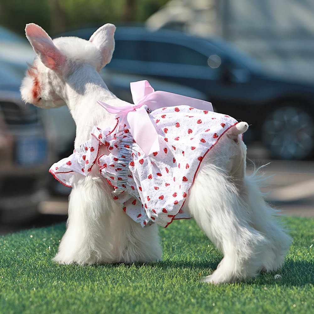 ANIAC Strawberry Dog Dress for Small & Medium Dogs - Cotton Puppy Princess Outfit with Bow, Sleeveless Summer Pet Clothing for Cats & Dogs (X-Large) - Perfect for Birthday Parties, Photo Shoots & Daily Walks