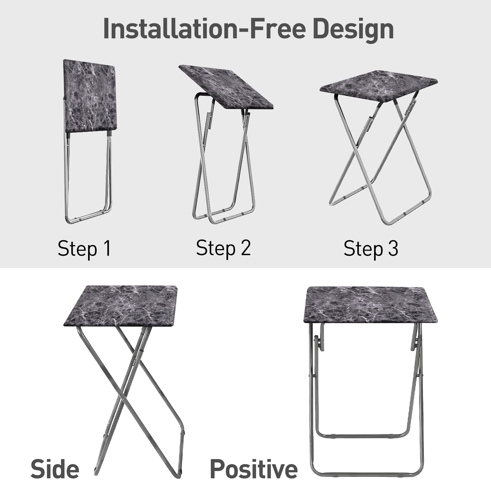Portable Folding TV Tray Table - Lightweight Black Marble Snack Dinner Tray - 15 x 18.9 x 26 Inches for Sofa, Bed, Living Room & Outdoor Use - Easy Storage Foldable Side Table (1PC)