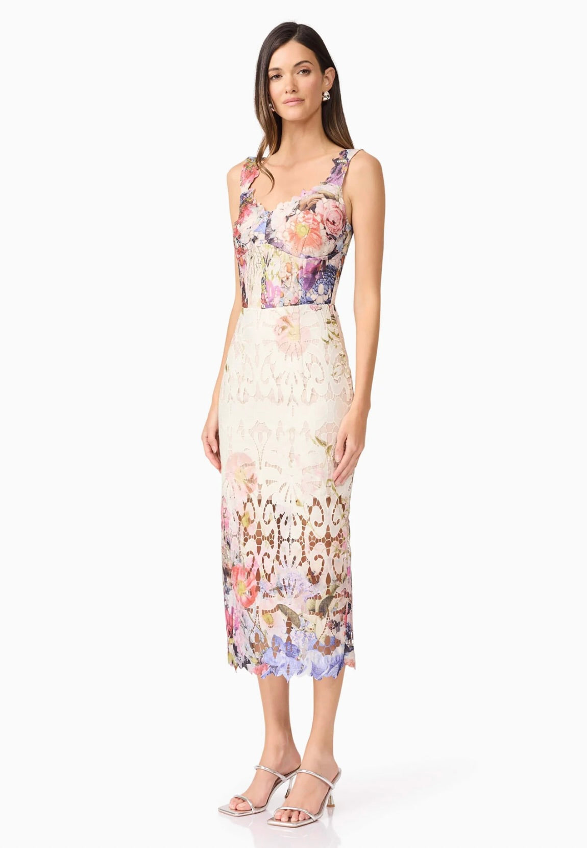 Matila Floral Lace Midi Dress - Elegant Women's Summer Dress for Wedding, Party & Special Occasions