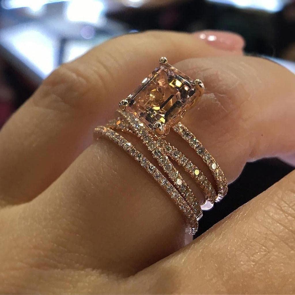 Trendy Geometric Square Stacking Ring Set - Rose Gold Plated Topaz & Diamond Jewelry for Women | Perfect for Layering, Everyday Wear & Special Occasions