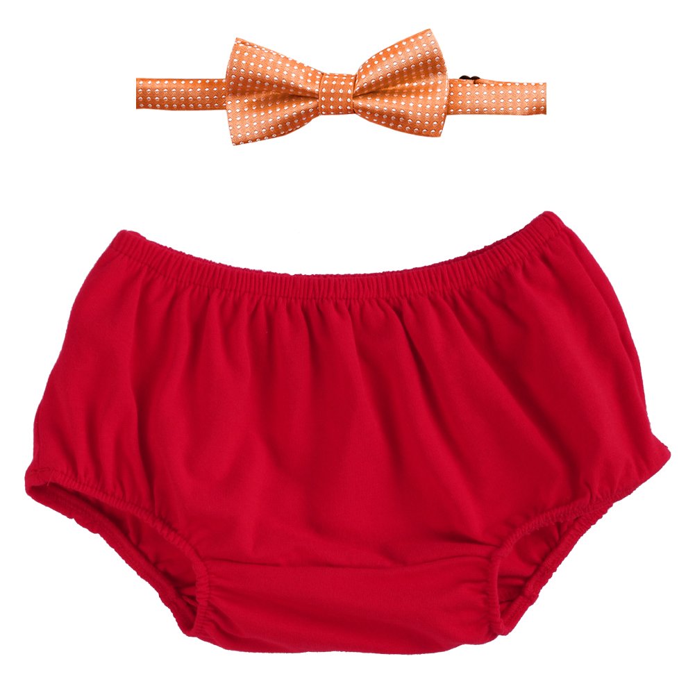 IDOPIP Baby Boys Cake Smash Outfit Set - 2PCS Diaper Cover & Bow Tie for 1st & 2nd Birthday Photo Shoot (Red & Orange, 3-24 Months) | Perfect for Birthday Parties, Cake Smash Photography, and Special Occasions