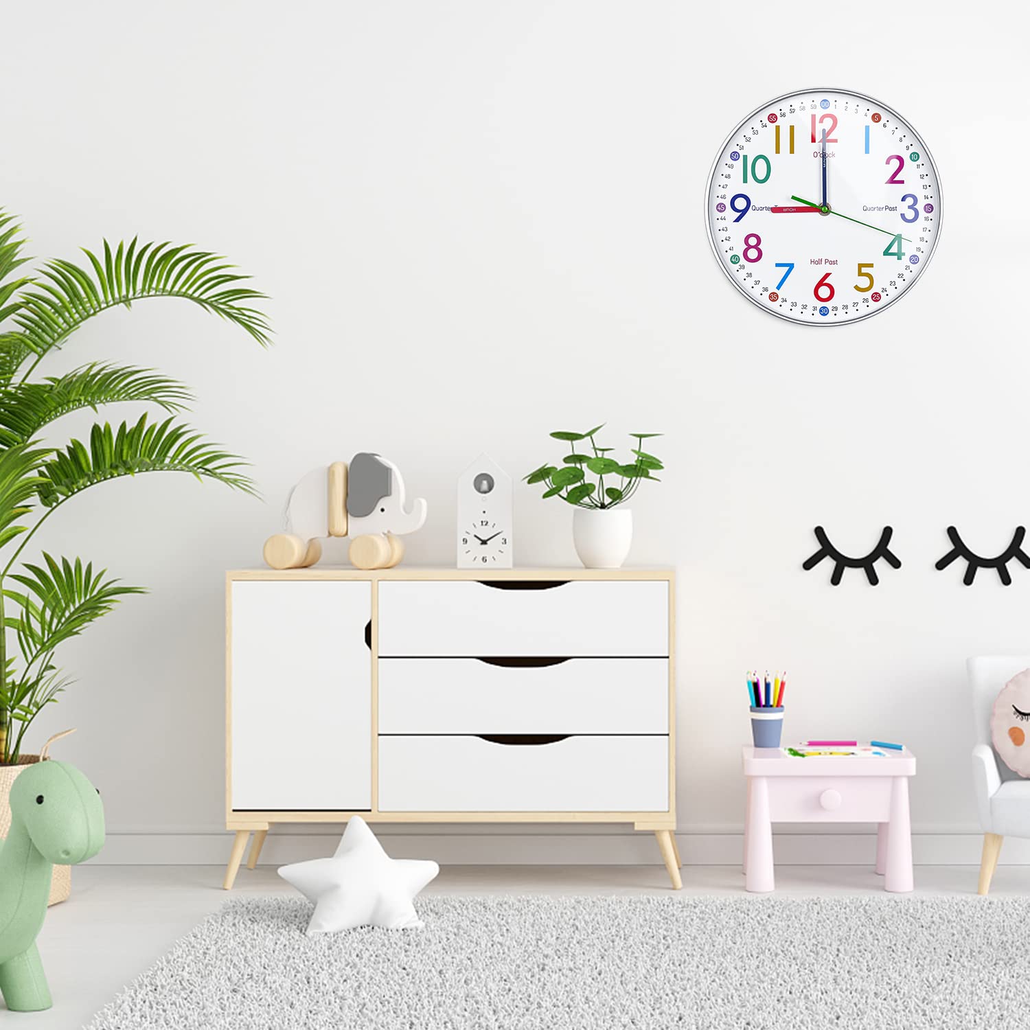 Educational Telling Time Teaching Clock for Kids - Silent Analog Learning Wall Clock for Bedrooms, Classrooms & Playrooms - Perfect for Teaching Time, Room Decor & Child Development