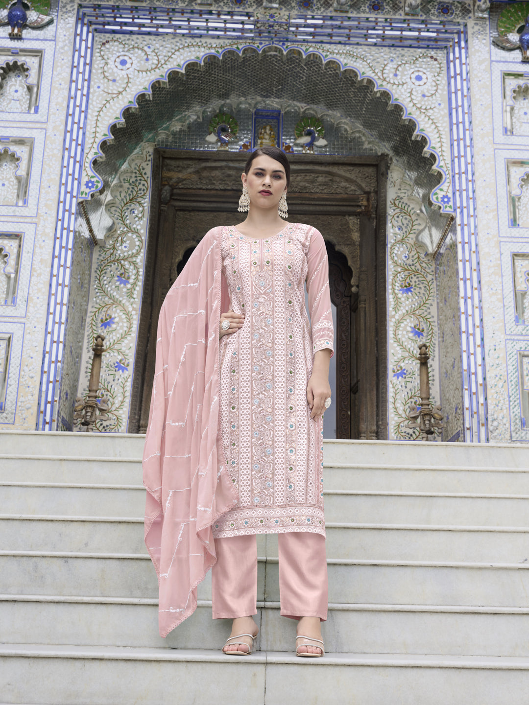 Elegant Baby Pink Designer Pant Suit with Embroidery - Formal Wear for Women & Girls - Perfect for Weddings, Parties & Special Occasions