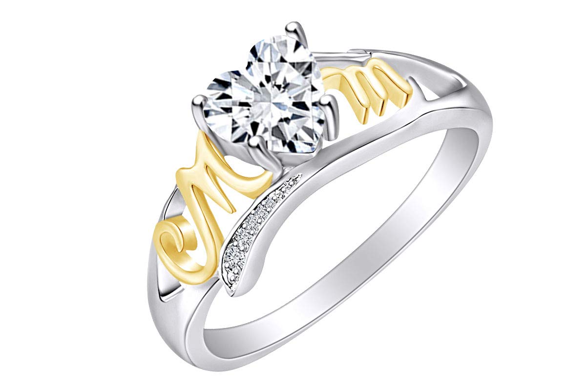 Affordable 14k Gold Over Sterling Silver Heart & Round White Cubic Zirconia Promise Ring for Mom - Elegant Two-Tone Jewelry Gift for Women, Perfect for Mother's Day, Anniversary, Birthday & Valentine's Day
