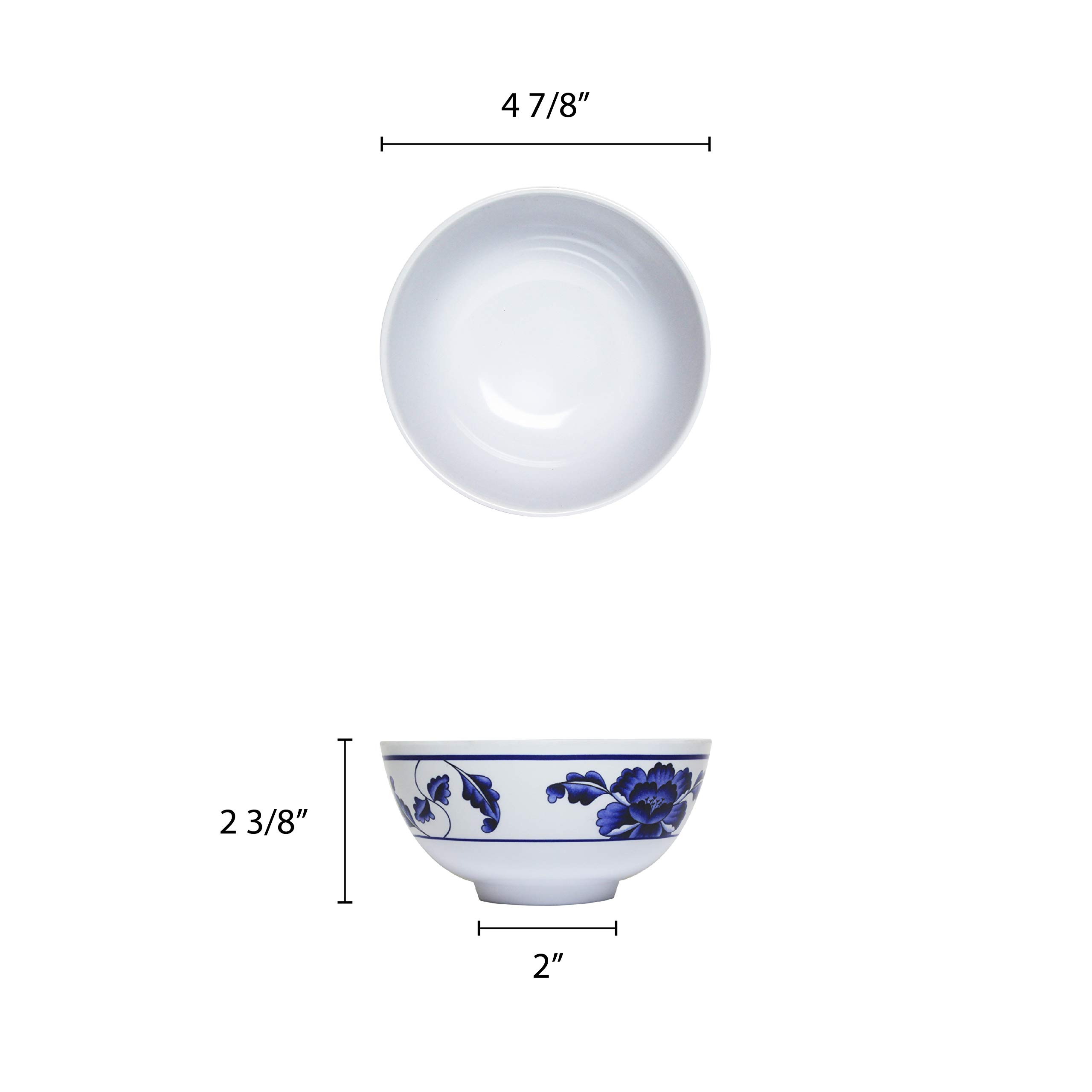 Premium 12 oz Melamine Rice Bowl Set of 12 - Durable & Lightweight Dinnerware for Restaurants, Picnics, and Outdoor Dining - 4 7/8