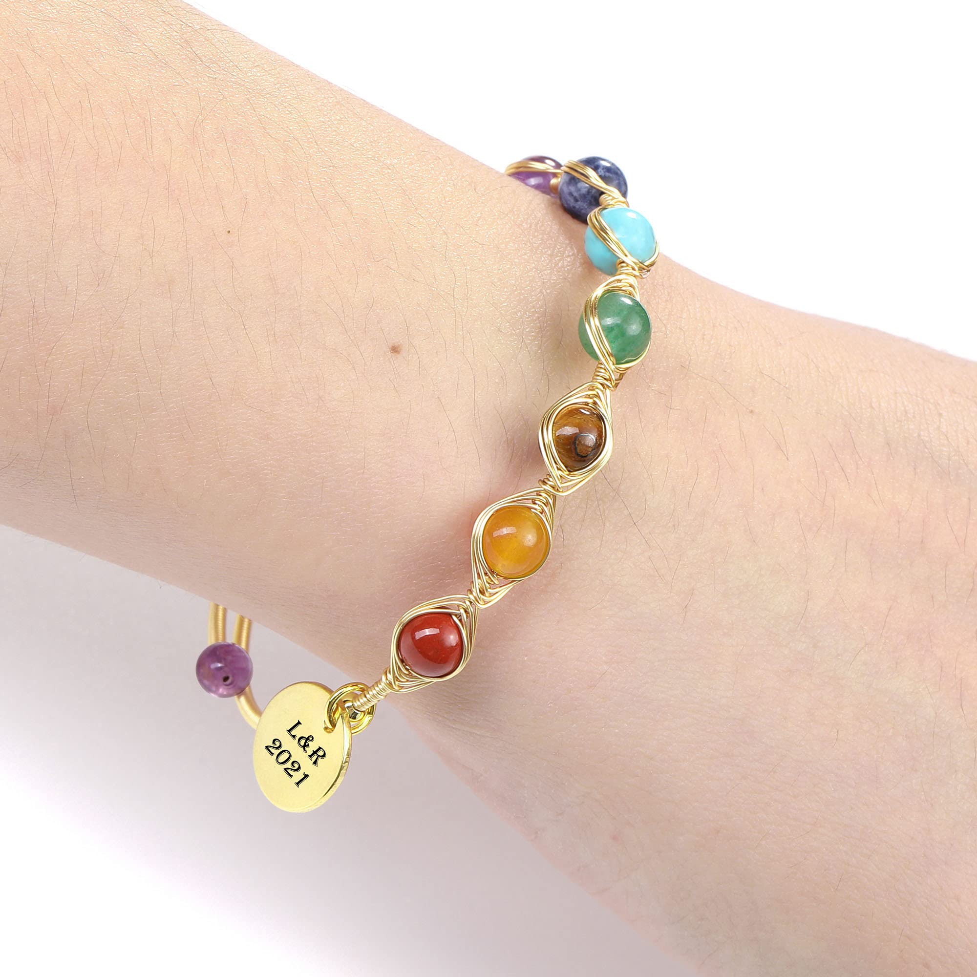 7 Chakra Healing Crystal Stone Bead Adjustable Ankle Bracelet for Women - 14K Gold Plated Spiritual Jewelry, Birthday & Mother's Day Gift | Yoga, Meditation & Positive Energy Accessory
