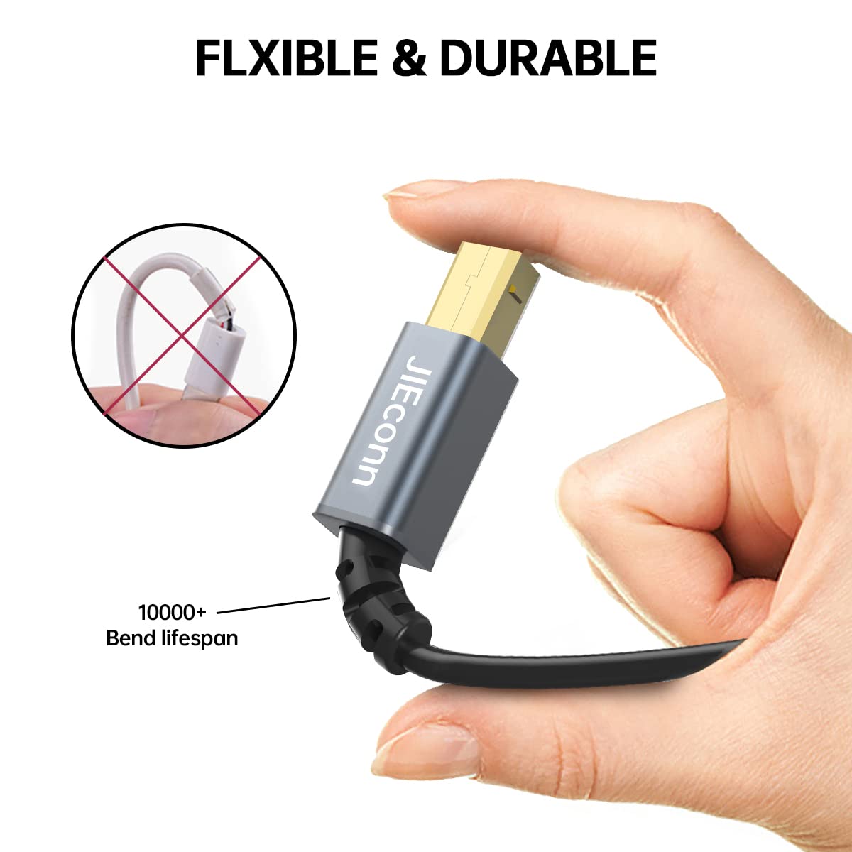 4ft USB Printer Cable A to B Midi Cord - Compatible with Canon, HP, Epson Printers - High-Speed Data Transfer for Home & Office Use (Gray)
