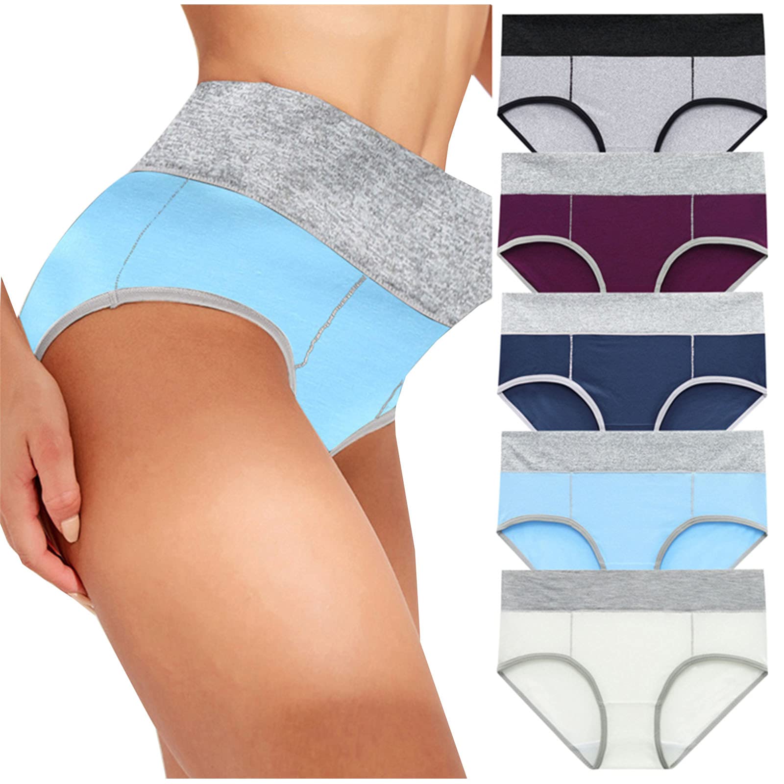 LIUguoo Women's Cotton Stretch Underwear - High Waisted Briefs 5-Pack - Soft, Breathable & Seamless Butt Lifter Panties for Everyday Comfort & Shapewear - Perfect for Workout, Yoga & Daily Wear