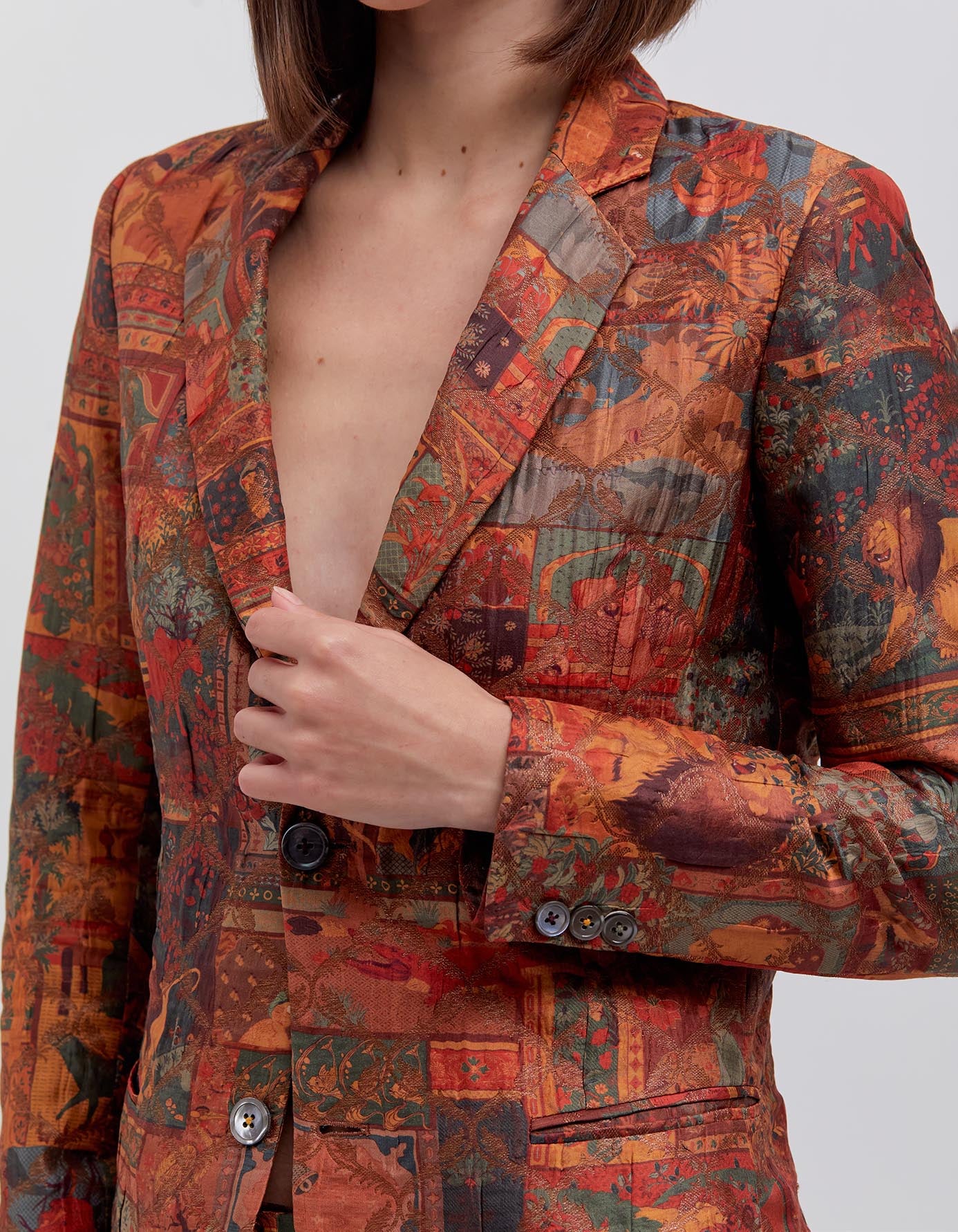 Elegant Rana Blazer in Silk Brocade - Terracotta Color for Women | Perfect for Office Wear, Cocktail Parties & Formal Events