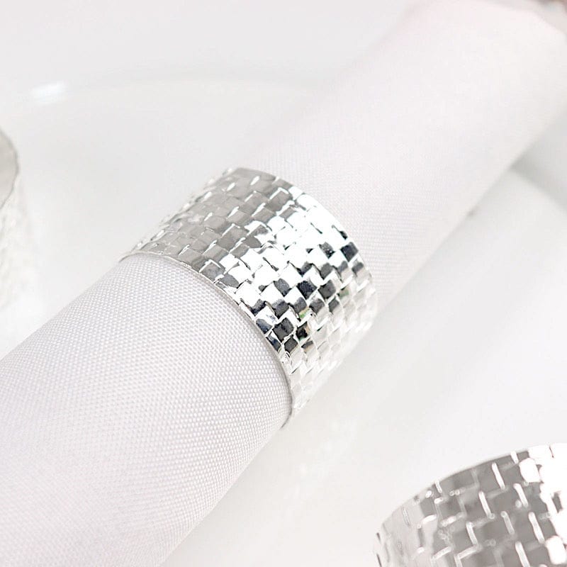 4-Pack Round Basket Weave Design Metal Napkin Rings - Elegant Tableware for Wedding, Dinner Party & Holiday Decor