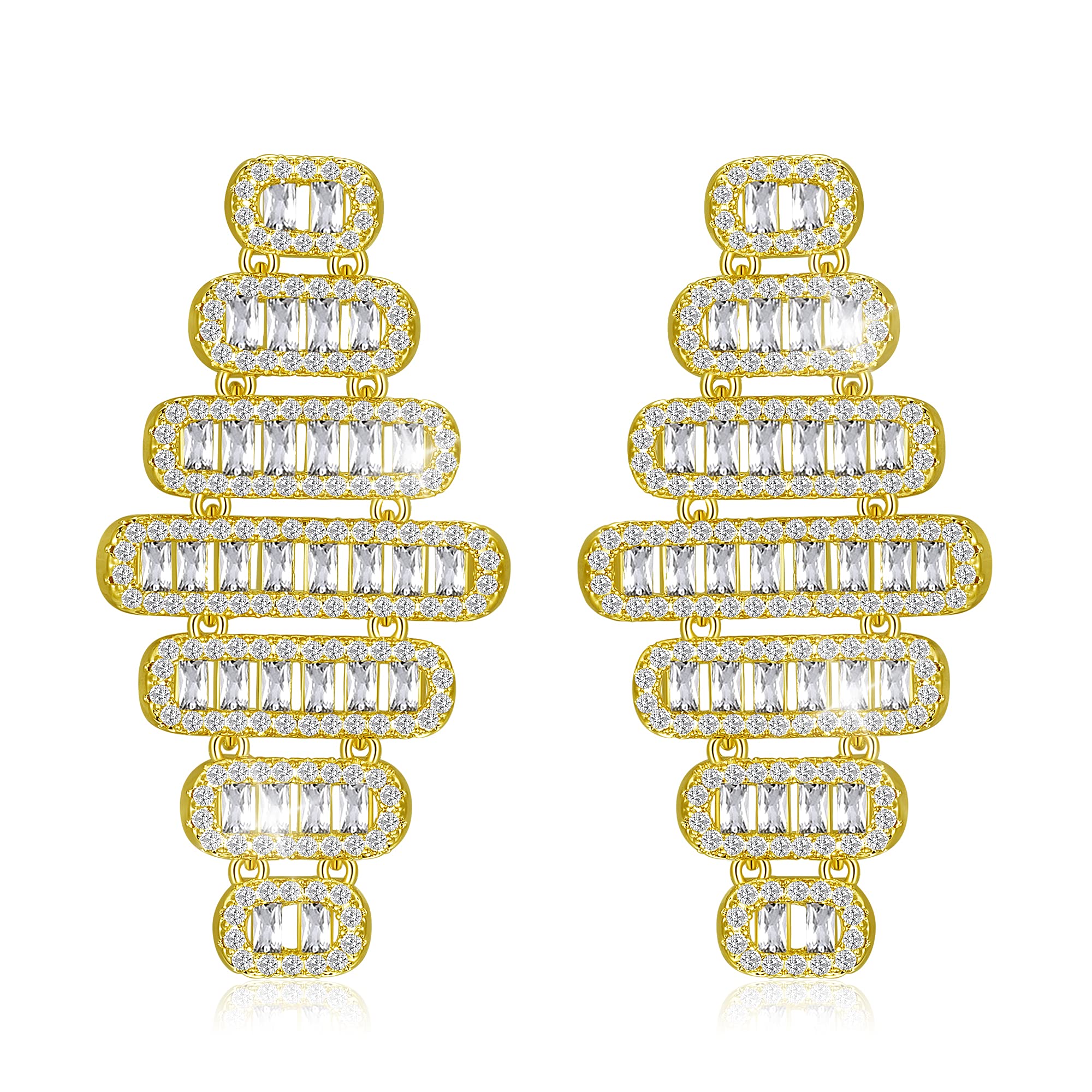 18K Gold Plated 925 Sterling Silver Drop Dangle Earrings for Women - Premium Radiant Cut Cubic Zirconia Hypoallergenic Trendy Jewelry - Perfect Gift for Her, Birthday, Anniversary & Special Occasions