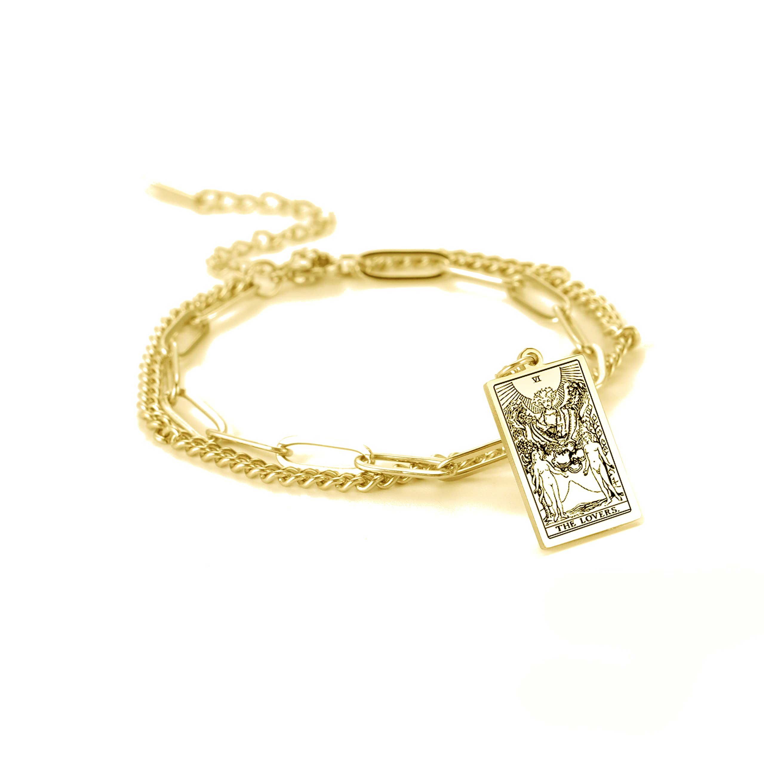 Vintage Tarot Cards Pendant Bracelet for Women - Double Layer Stainless Steel Tarot Bangle with Good Luck Charm, Boho Jewelry Gift for Her | Perfect for Spiritual Healing, Meditation & Witchy Aesthetic Accessories