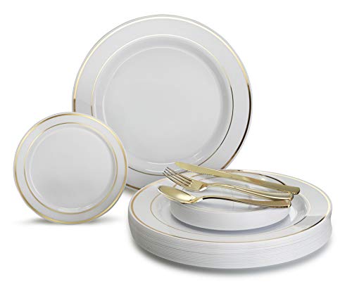 A2. White & Gold Rim plates, Gold Silverware