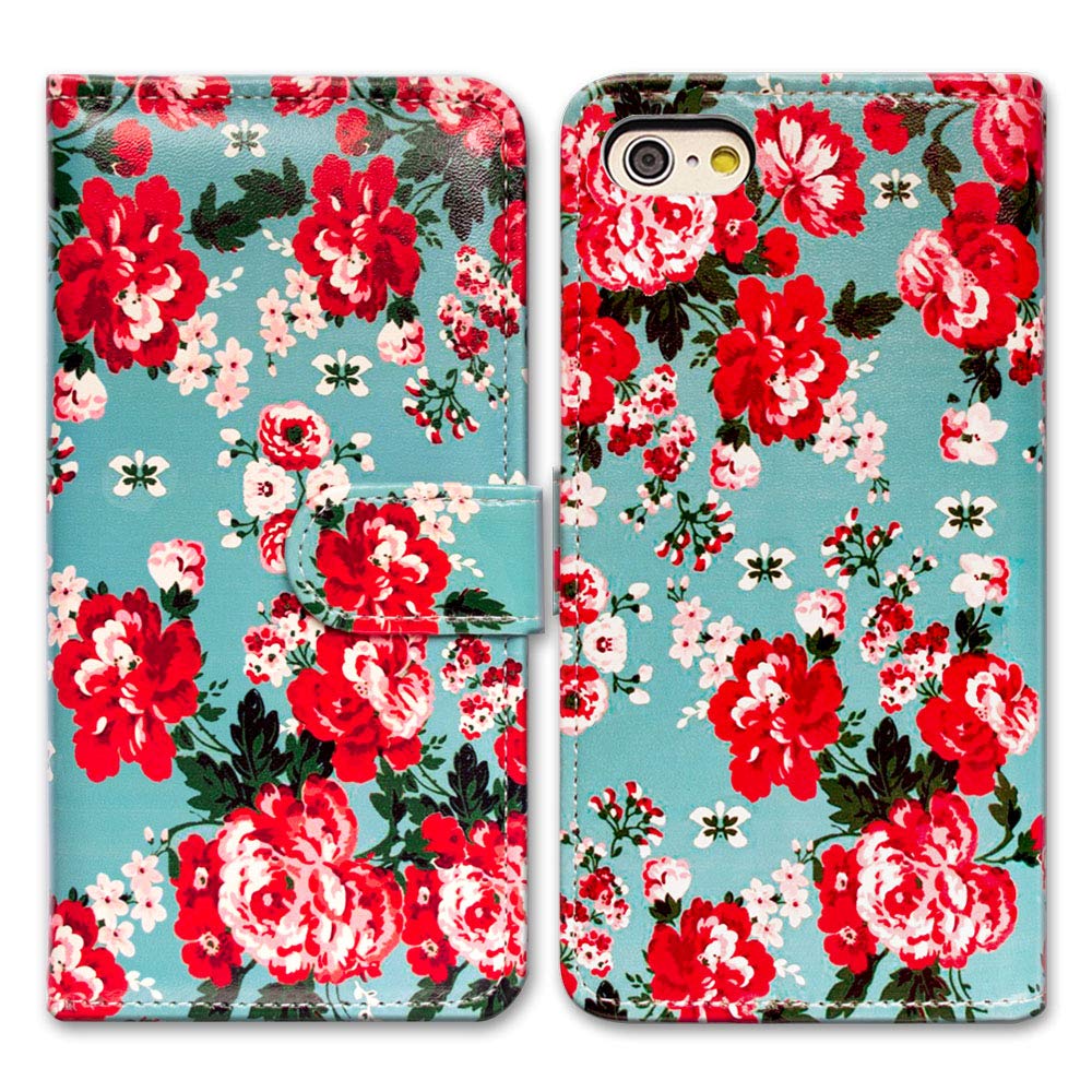 Bcov Premium Leather Flip Wallet Case for iPhone SE 2022/SE 3rd Gen/SE 2020/iPhone 8/iPhone 7 - Red Peony Design with Card Slots & Kickstand | Perfect for Everyday Use, Travel & Business Meetings