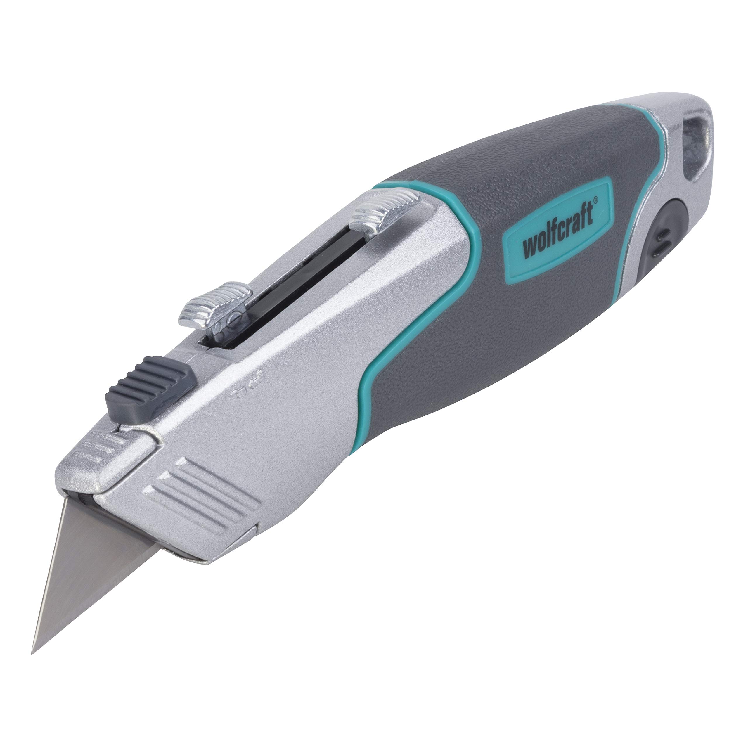 Wolfcraft 4200000 Trapezium Blade Knife - Heavy Duty Utility Knife for Carpentry, DIY Projects & Crafting - Perfect for Cutting Cardboard, Foam & Packaging Materials