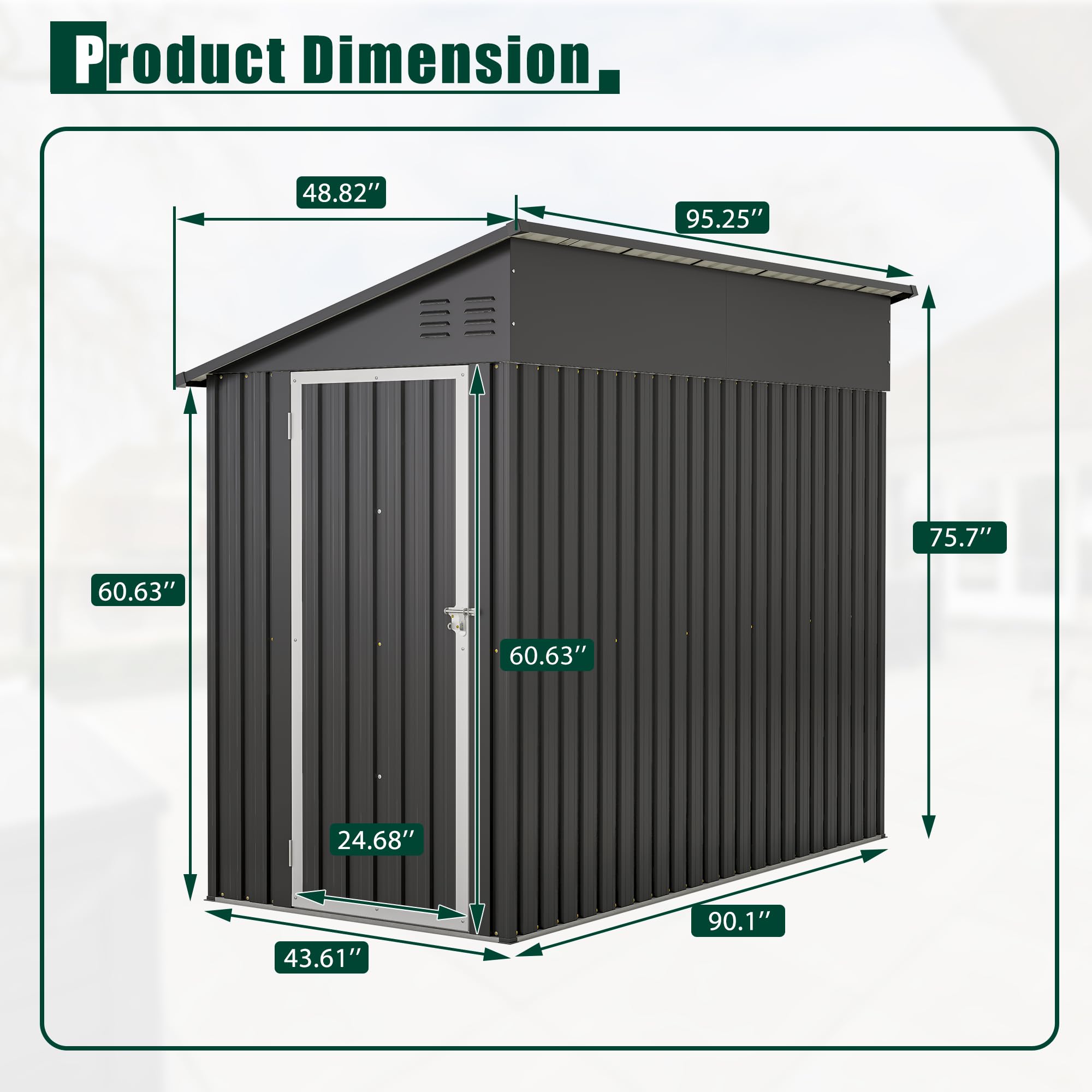 4x8 FT Heavy Duty Metal Outdoor Storage Shed with Foundation - Lockable Door & Air Vents - All Weather Waterproof Garden Tool Shed for Backyard, Patio, Lawn - Perfect for Storing Lawn Mowers, Gardening Tools & Outdoor Equipment (Black)