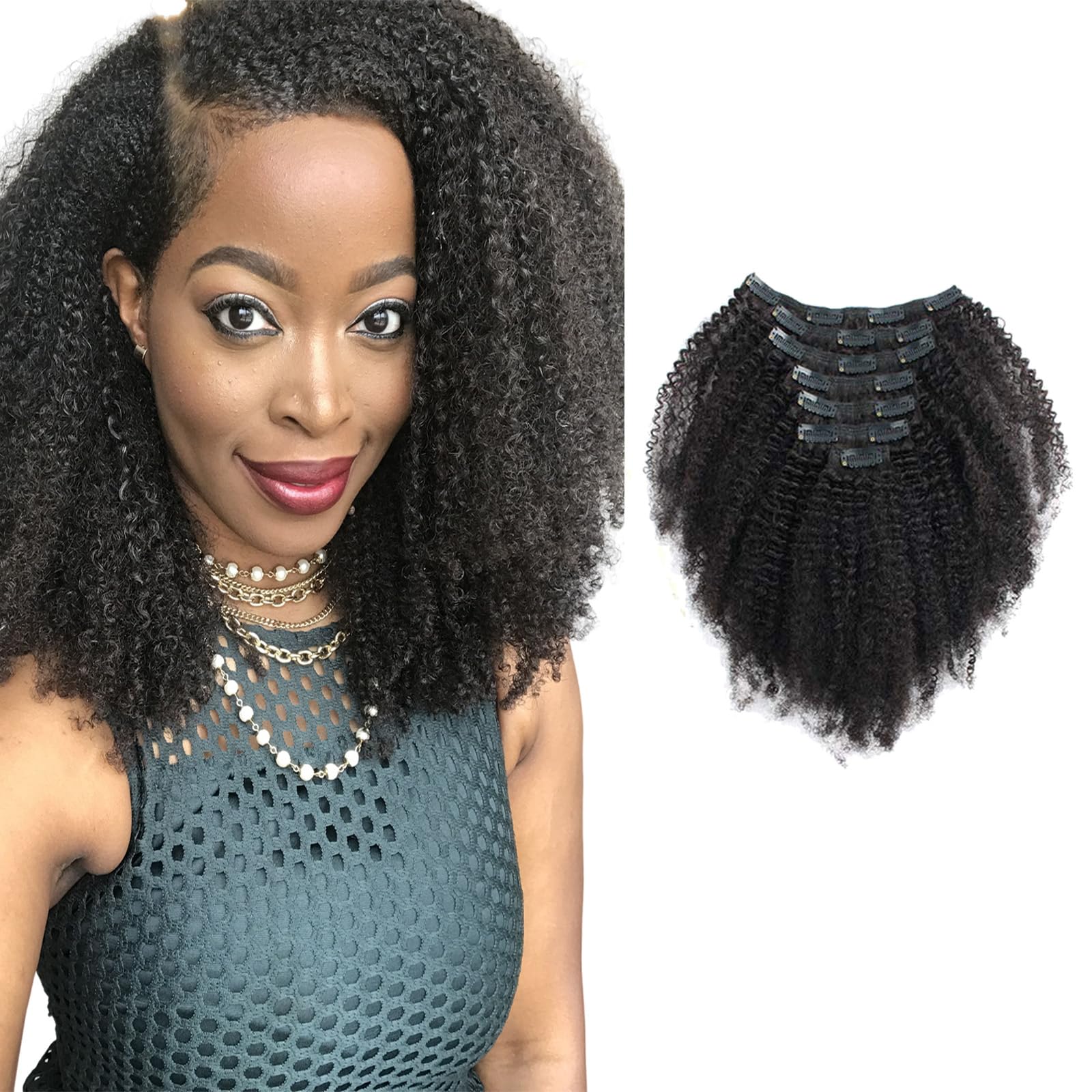 Sassina 22 Inch Double Wefts Afro Curly Clip-in Human Hair Extensions - 3C/4A Remy Hair with 17 Invisible Seamless Clips (7pcs/120g) for African American & Black Women | Perfect for Daily Styling, Special Occasions & Protective Hairstyles