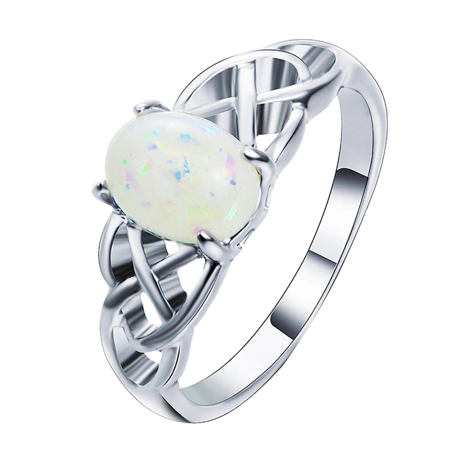 Elegant White Stone Round Opal Ring for Women - Dainty Fashion Jewelry Gift for Valentine's Day, Birthday & Anniversary | Trendy Stackable Rings for Everyday Wear & Special Occasions