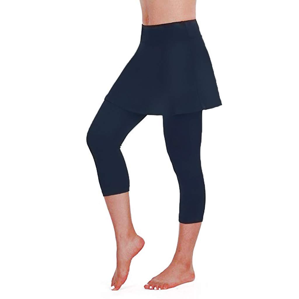 DEATU Women's Skirted Leggings - Workout Tennis Skirt with Built-in Shorts, Sports Skorts Capris for Running, Golf & Active Wear - Perfect for Gym, Yoga & Outdoor Activities