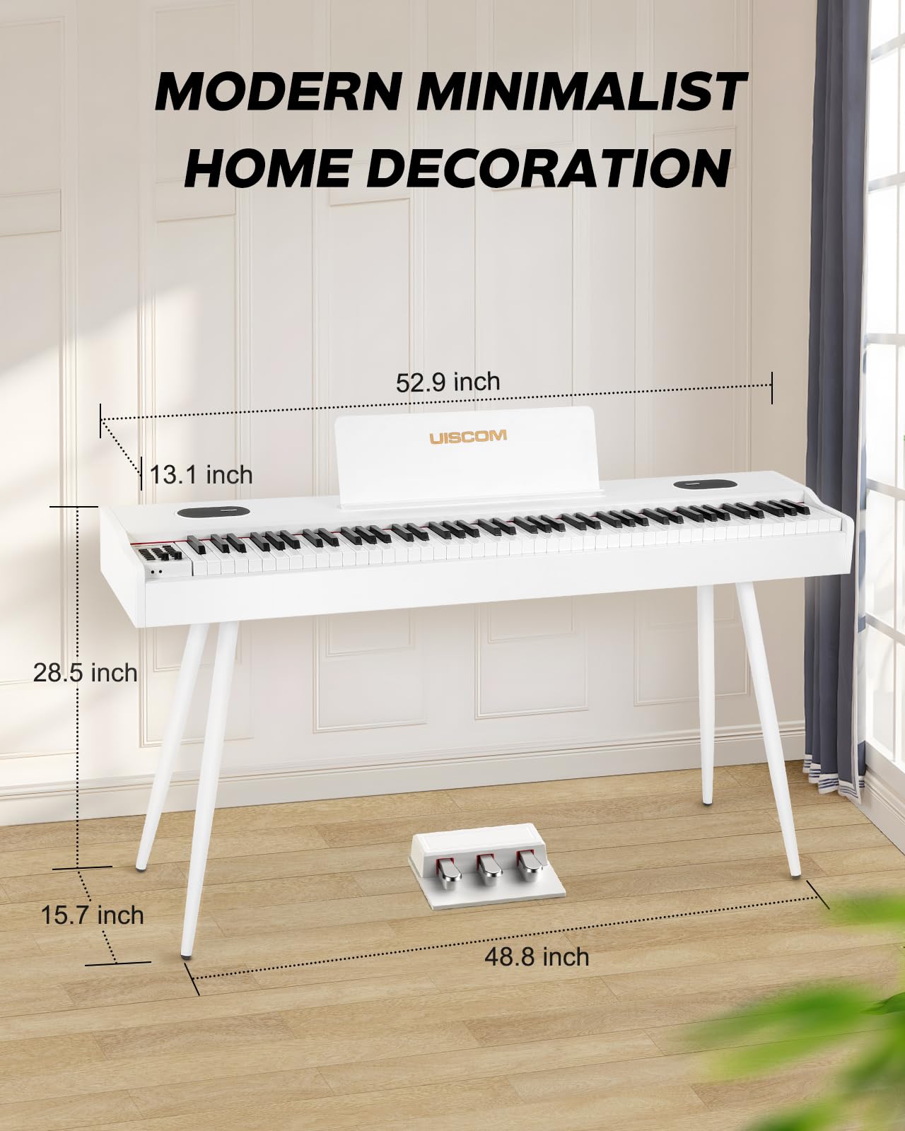 88-Key Weighted Digital Piano Keyboard for Beginners - Full-Size Electric Piano with Music Stand, Triple Pedal, Power Adapter & USB-MIDI - Wood Grain White Finish - Perfect for Home Practice, Music Lessons & Studio Recording