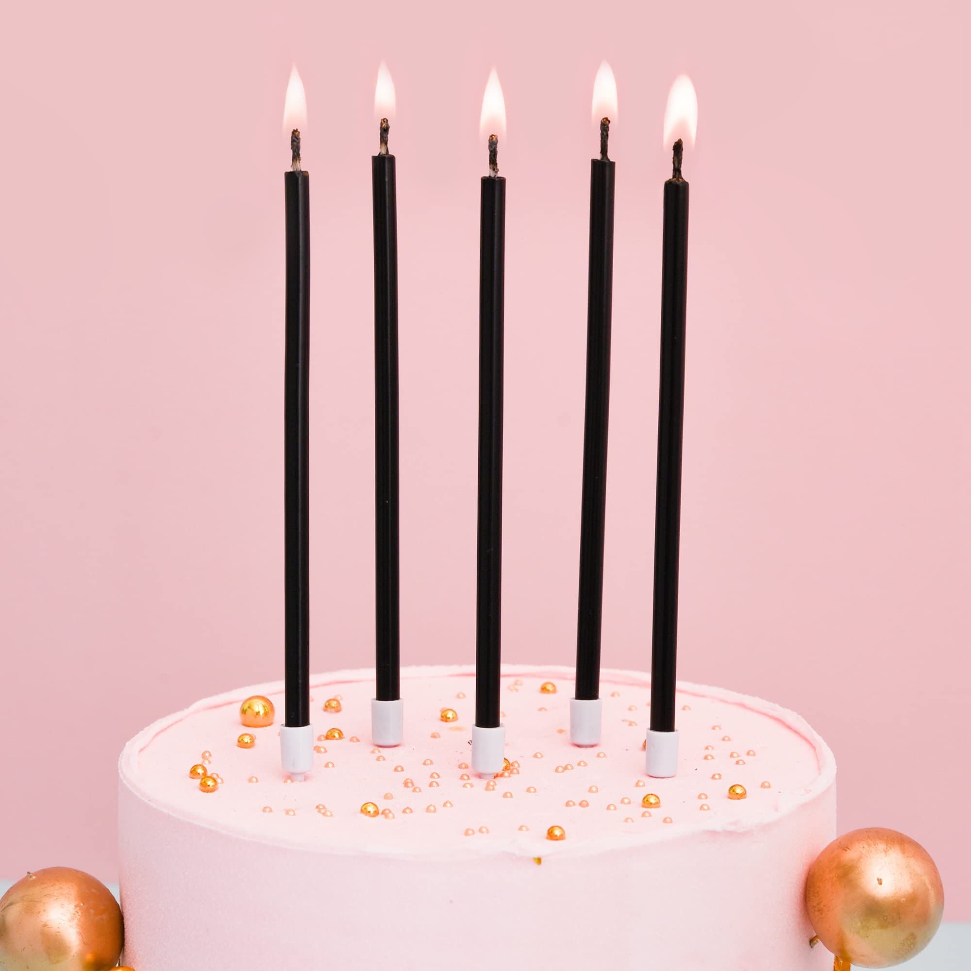 Bella Meri Black Long Thin Metallic Birthday Candles - Elegant Cake Candles for Birthday Parties, Wedding Decorations & Special Events - Perfect for Cakes, Cupcakes and Dessert Tables