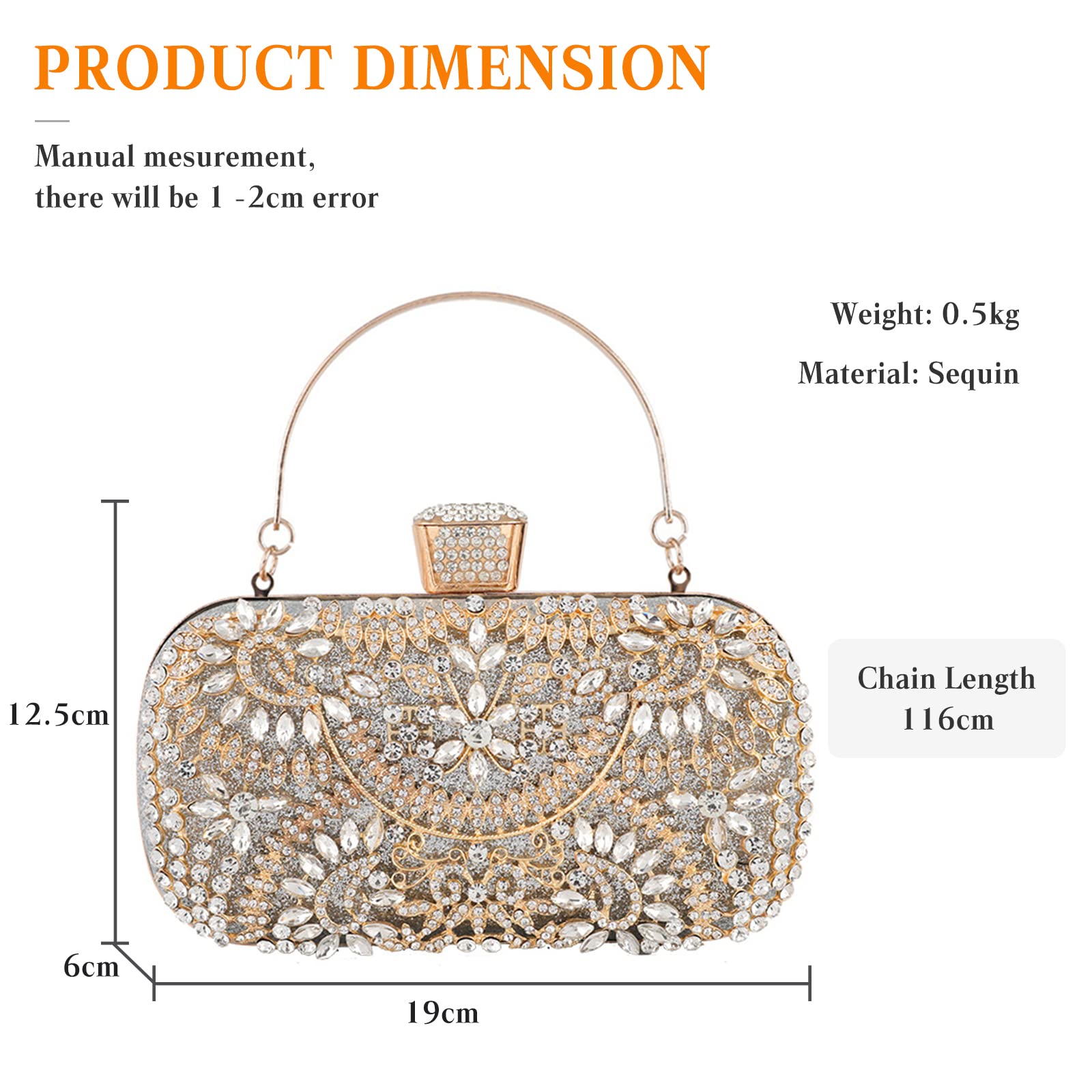 Sparkly Rhinestone Evening Clutch Bag for Women - Elegant Sequin Glitter Handbag with Crystal Details for Wedding, Bridal, Banquet & Special Occasions