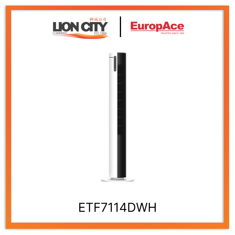 Europace ETF7114DWH DC Tower Fan with Air Sterilizer - Ultra Quiet Cooling Fan with HEPA Filter for Home, Office & Bedroom - Energy Efficient Air Circulator for Year-Round Comfort