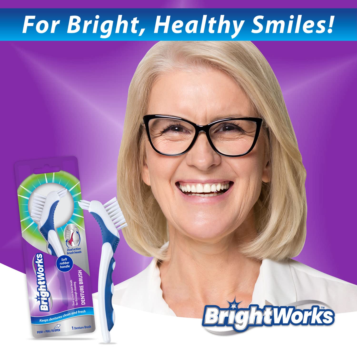 Premium Denture Brush with Dual-Action Bristles - Gentle Cleaning for Dentures & Partials - 3-Pack Manual Denture Cleaner Brush - Perfect for Daily Dental Care & Travel Hygiene