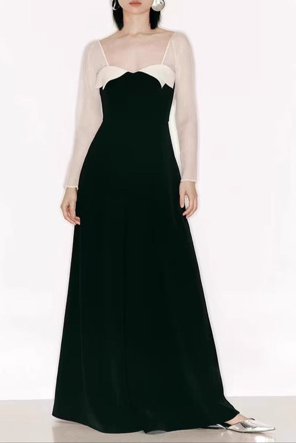 Jenny Black Tulle Sleeve Square Neck Maxi Dress - Elegant Evening Gown for Weddings, Parties & Special Occasions