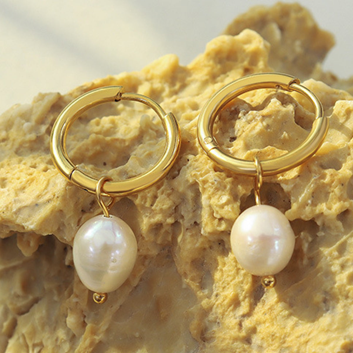 Gold Plated Titanium Steel Pearl Earrings for Women - Elegant Dangle Drop Jewelry for Party, Wedding & Special Occasions