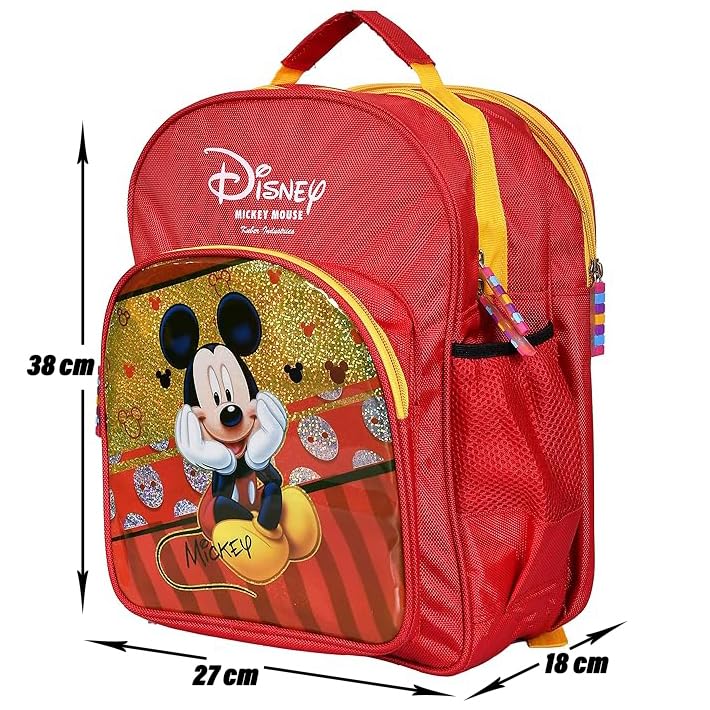 Kuber Industries Disney Mickey Mouse Kids School Backpack - 3 Compartment Book Bag for Boys & Girls - Durable Student Backpack for Elementary School, Travel & Daily Use - Red