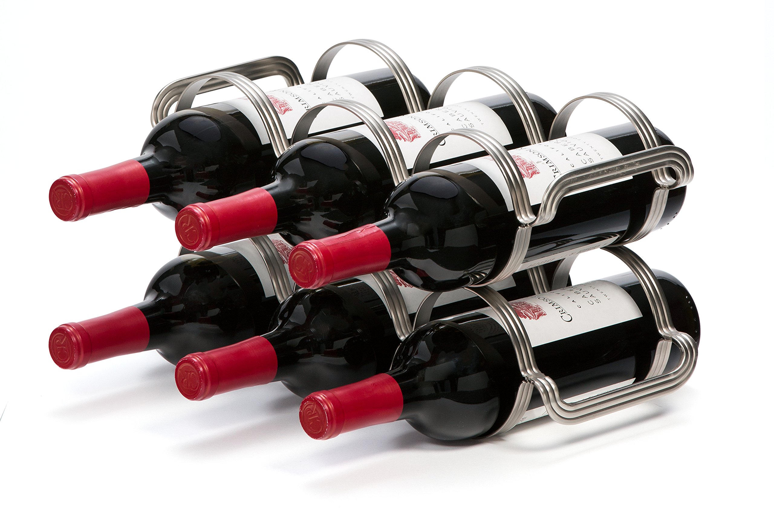 Premium 6-Bottle Mango Wood Countertop Wine Rack - Elegant Silver Wine Storage Organizer for Kitchen, Pantry & Refrigerator - Perfect for Home Entertaining & Small Space Organization